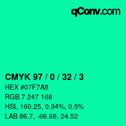 Color code: CMYK 97 / 0 / 32 / 3 | qconv.com