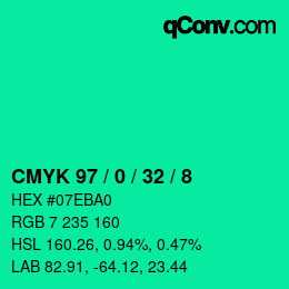 カラーコード: CMYK 97 / 0 / 32 / 8 | qconv.com