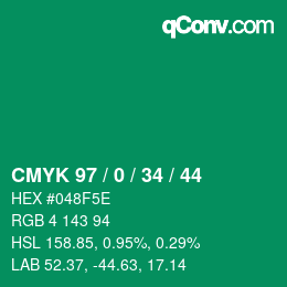 Farbcode: CMYK 97 / 0 / 34 / 44 | qconv.com