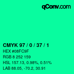 カラーコード: CMYK 97 / 0 / 37 / 1 | qconv.com