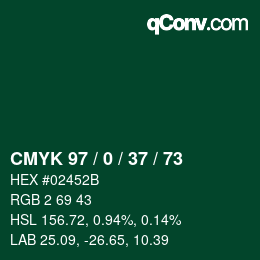 Color code: CMYK 97 / 0 / 37 / 73 | qconv.com