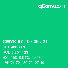 カラーコード: CMYK 97 / 0 / 39 / 21 | qconv.com