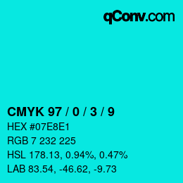 颜色代码: CMYK 97 / 0 / 3 / 9 | qconv.com