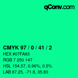 カラーコード: CMYK 97 / 0 / 41 / 2 | qconv.com