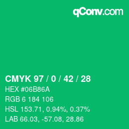 颜色代码: CMYK 97 / 0 / 42 / 28 | qconv.com