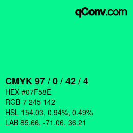 カラーコード: CMYK 97 / 0 / 42 / 4 | qconv.com
