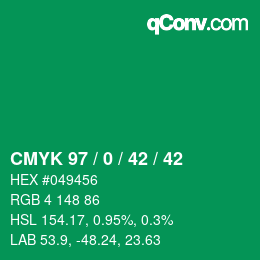 カラーコード: CMYK 97 / 0 / 42 / 42 | qconv.com