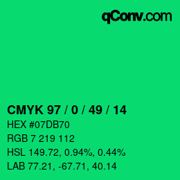 颜色代码: CMYK 97 / 0 / 49 / 14 | qconv.com