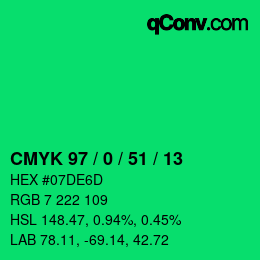 カラーコード: CMYK 97 / 0 / 51 / 13 | qconv.com
