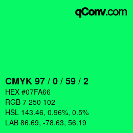 カラーコード: CMYK 97 / 0 / 59 / 2 | qconv.com