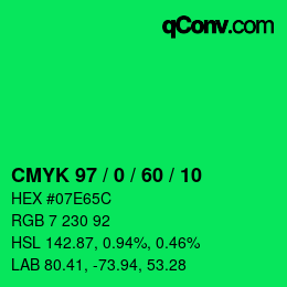 颜色代码: CMYK 97 / 0 / 60 / 10 | qconv.com
