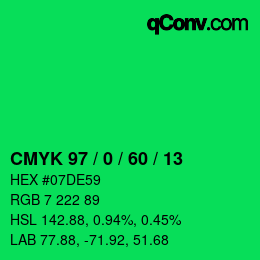カラーコード: CMYK 97 / 0 / 60 / 13 | qconv.com