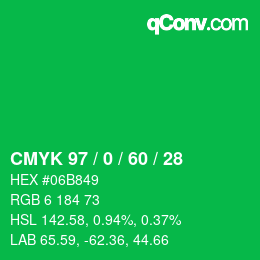 Color code: CMYK 97 / 0 / 60 / 28 | qconv.com