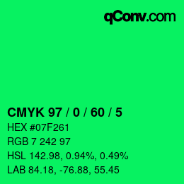 カラーコード: CMYK 97 / 0 / 60 / 5 | qconv.com