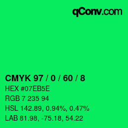 カラーコード: CMYK 97 / 0 / 60 / 8 | qconv.com