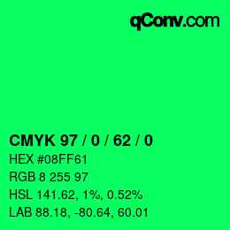 Color code: CMYK 97 / 0 / 62 / 0 | qconv.com