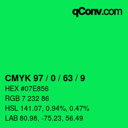 カラーコード: CMYK 97 / 0 / 63 / 9 | qconv.com