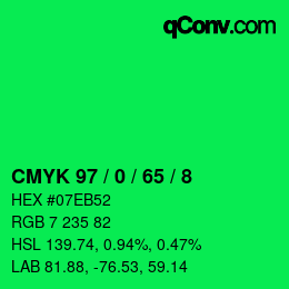 颜色代码: CMYK 97 / 0 / 65 / 8 | qconv.com
