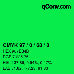 カラーコード: CMYK 97 / 0 / 68 / 8 | qconv.com