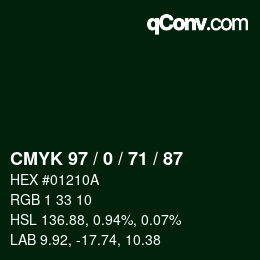 Farbcode: CMYK 97 / 0 / 71 / 87 | qconv.com