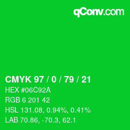 Farbcode: CMYK 97 / 0 / 79 / 21 | qconv.com