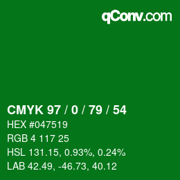 颜色代码: CMYK 97 / 0 / 79 / 54 | qconv.com