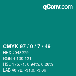 颜色代码: CMYK 97 / 0 / 7 / 49 | qconv.com