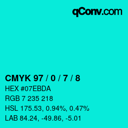 カラーコード: CMYK 97 / 0 / 7 / 8 | qconv.com
