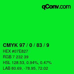 カラーコード: CMYK 97 / 0 / 83 / 9 | qconv.com