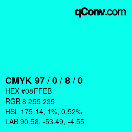 颜色代码: CMYK 97 / 0 / 8 / 0 | qconv.com