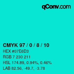 カラーコード: CMYK 97 / 0 / 8 / 10 | qconv.com