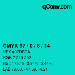 颜色代码: CMYK 97 / 0 / 8 / 14 | qconv.com
