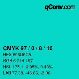 カラーコード: CMYK 97 / 0 / 8 / 16 | qconv.com