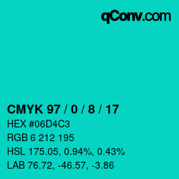颜色代码: CMYK 97 / 0 / 8 / 17 | qconv.com