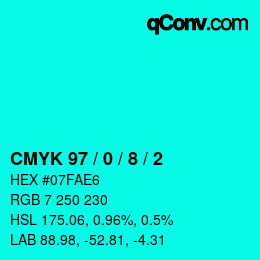 カラーコード: CMYK 97 / 0 / 8 / 2 | qconv.com