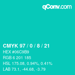 カラーコード: CMYK 97 / 0 / 8 / 21 | qconv.com