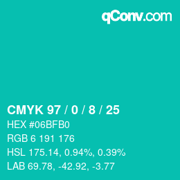 カラーコード: CMYK 97 / 0 / 8 / 25 | qconv.com