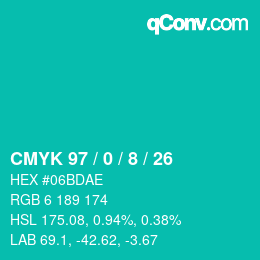 カラーコード: CMYK 97 / 0 / 8 / 26 | qconv.com