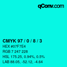 Farbcode: CMYK 97 / 0 / 8 / 3 | qconv.com