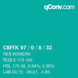颜色代码: CMYK 97 / 0 / 8 / 32 | qconv.com