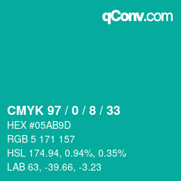 颜色代码: CMYK 97 / 0 / 8 / 33 | qconv.com