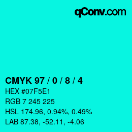 カラーコード: CMYK 97 / 0 / 8 / 4 | qconv.com
