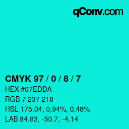 カラーコード: CMYK 97 / 0 / 8 / 7 | qconv.com