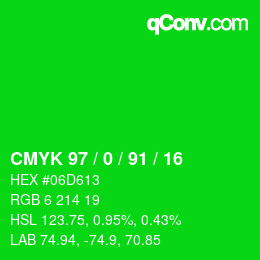 颜色代码: CMYK 97 / 0 / 91 / 16 | qconv.com