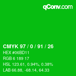 颜色代码: CMYK 97 / 0 / 91 / 26 | qconv.com