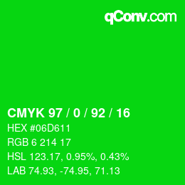 颜色代码: CMYK 97 / 0 / 92 / 16 | qconv.com
