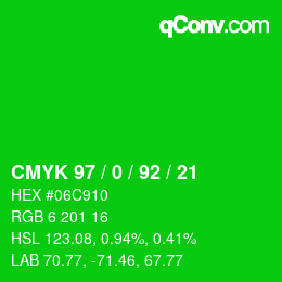 颜色代码: CMYK 97 / 0 / 92 / 21 | qconv.com