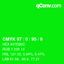 カラーコード: CMYK 97 / 0 / 95 / 8 | qconv.com