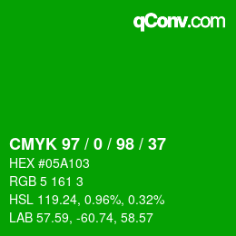 Farbcode: CMYK 97 / 0 / 98 / 37 | qconv.com