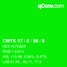 カラーコード: CMYK 97 / 0 / 98 / 8 | qconv.com